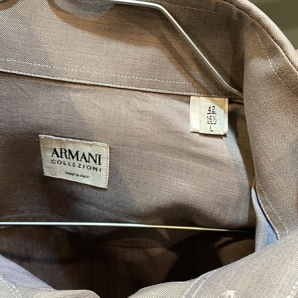 Armani taupe dress shirt. No collar ring stains. Unblemished. - Picture 4 of 5